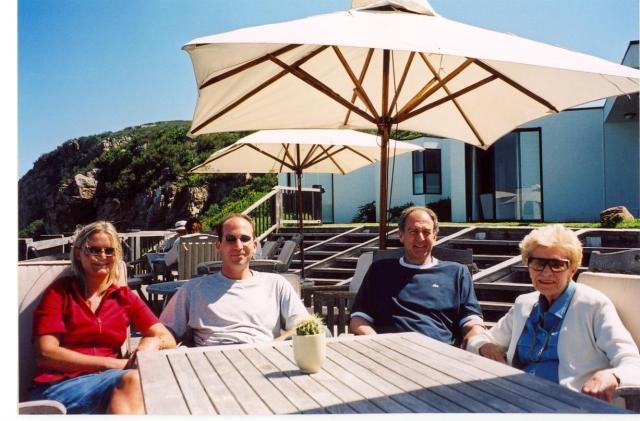 On holiday in Plettenberg Bay. Muffy, Craig, Graeme, Granny Helen.