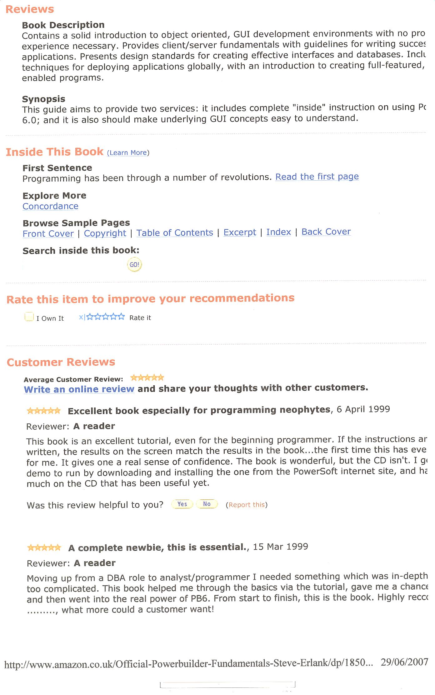 Reviews of Craig's Book for sale on Amazon